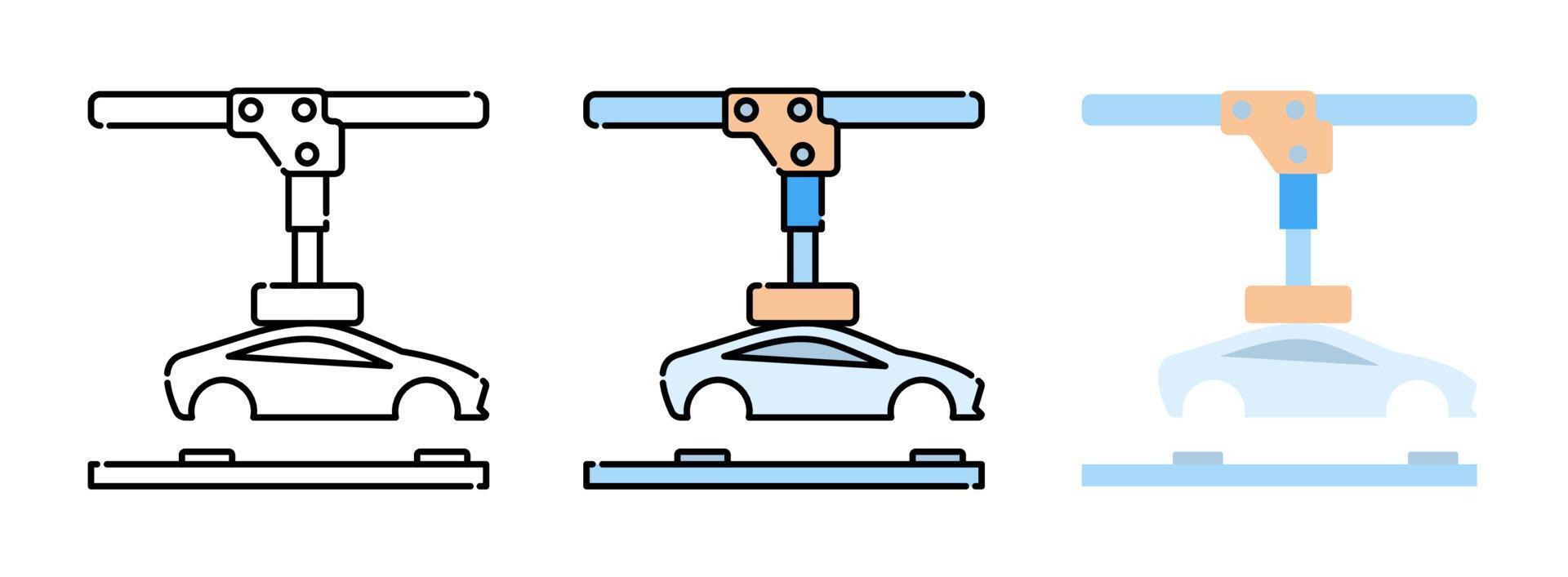 robotarmen in een autofabriek icon set geïsoleerd op een witte achtergrond voor webdesign vector