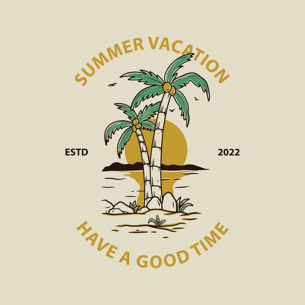 zomerparadijs verken natuurlijke stranden met de hand getekende retro vintage stijl. t-shirts, posters en ander gebruik. vector