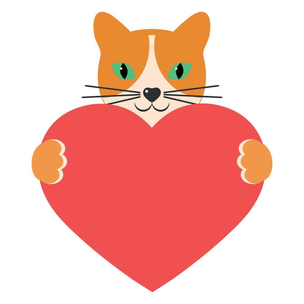illustratie van een schattige gemberkat met een hart vector