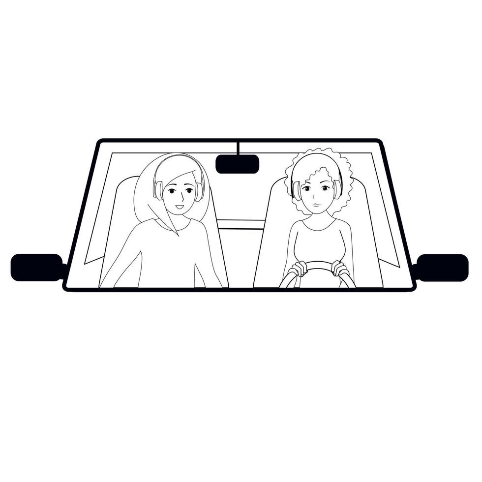 zwarte en blanke mensen reizen met de auto. vectorillustratie. vector