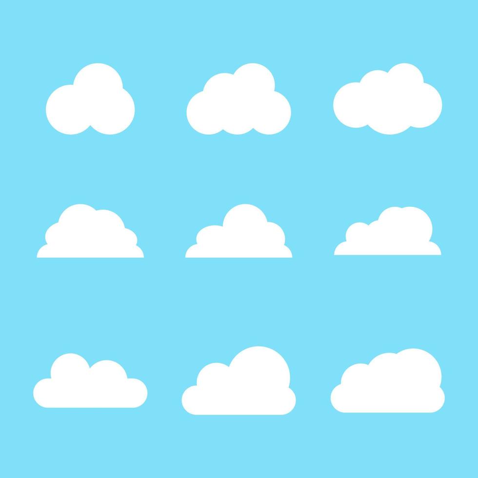 witte wolk met vlakke stijl geïsoleerd op blauwe achtergrond voor cartoondecoratie vector