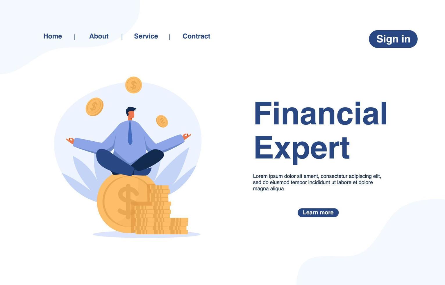 landingspagina voor financiële experts. data-analyse, bedrijfsstatistieken, management, consulting, marketing. bestemmingspagina sjabloon concept. vector