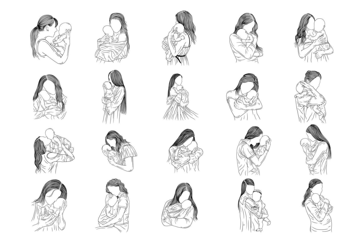 set mega bundel gelukkige kraamvrouwen met baby born lijntekeningen vector