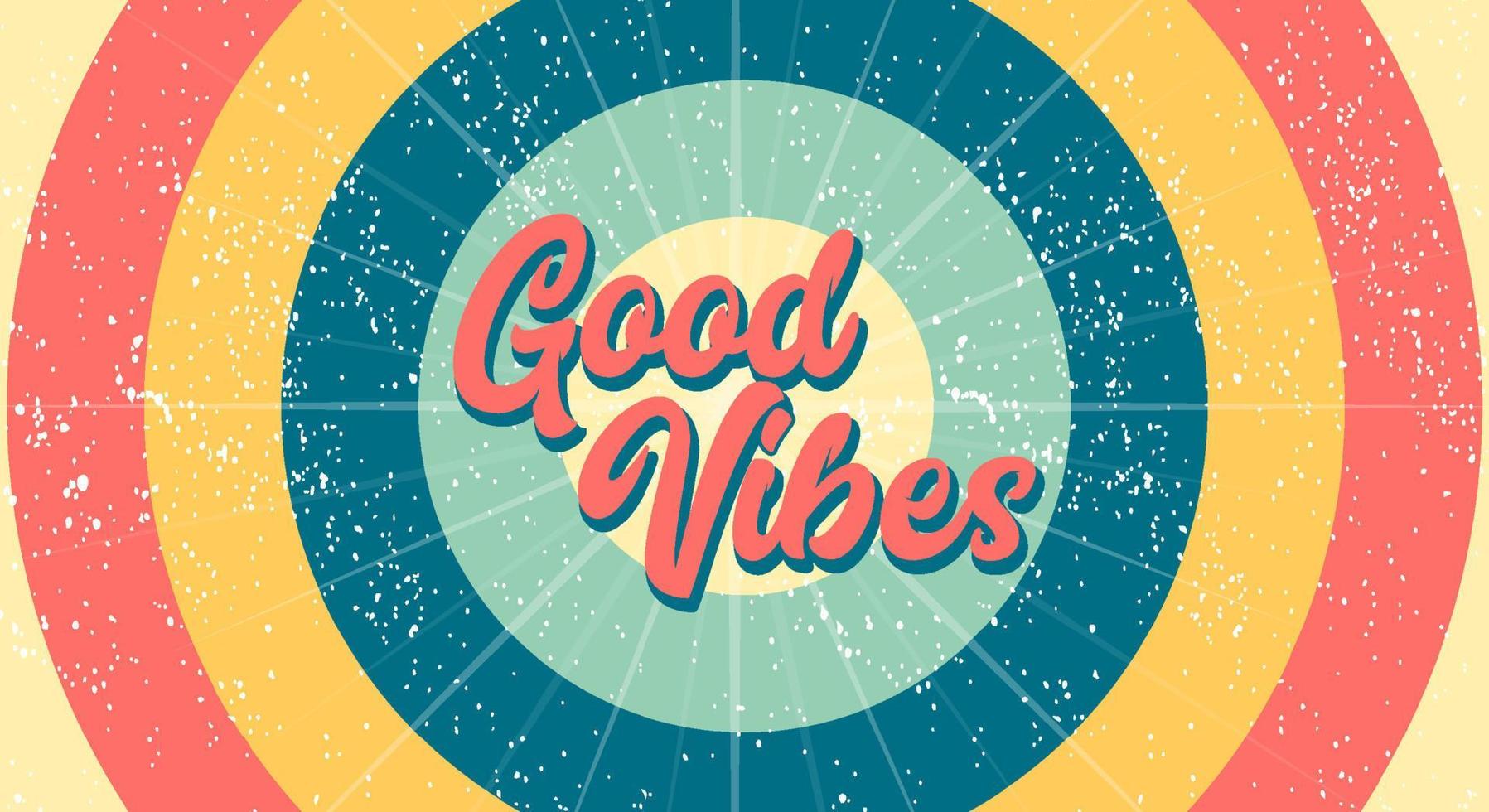 goede vibes, vintage zon retro banner achtergrond. kleurrijke grunge zonnestraal vector