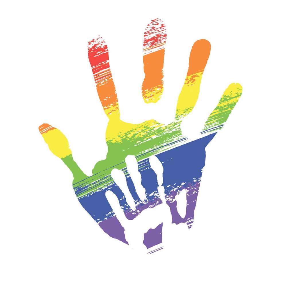 homo- en lgbt-regenboogkleuren en handstempel. hand getekende vector getextureerde