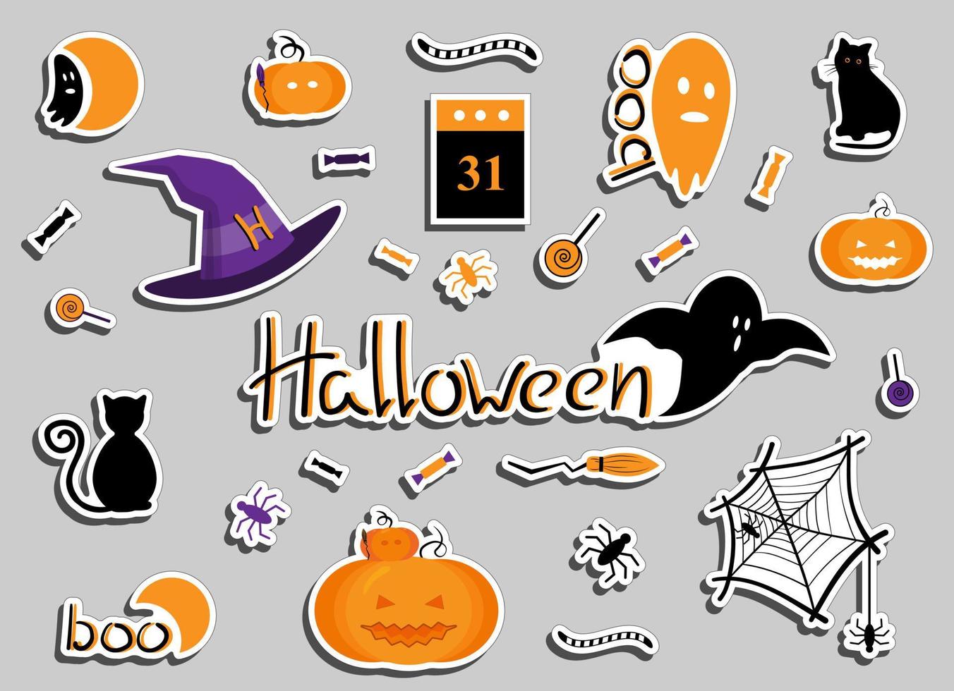gelukkig halloween-symbool. vectorhalloween-stickers. vector set illustratie