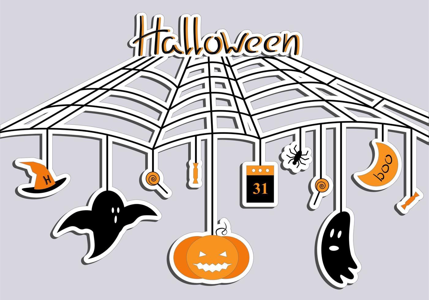 gelukkig halloween-symbool. vakantie spinnenweb decoratie. vectorhalloween-stickers. vector set illustratie