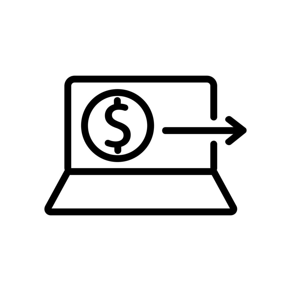 de laptop is een vectoroverzichtsillustratie van het pictogram voor geldoverdracht vector