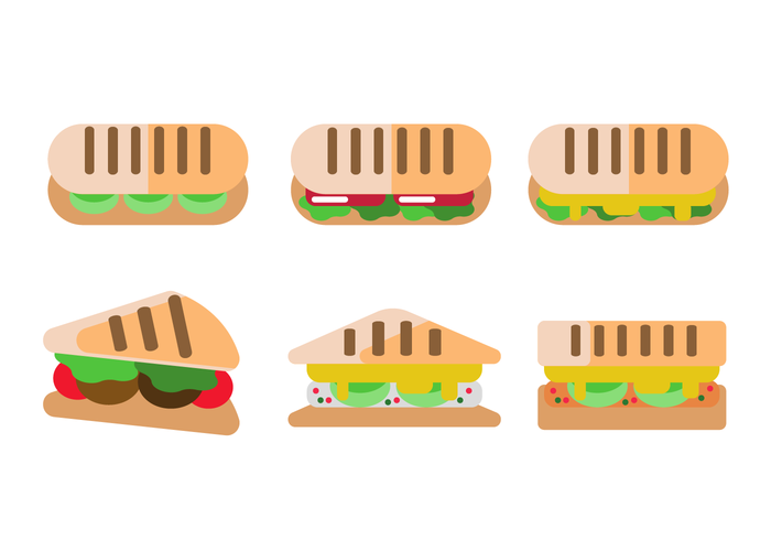 Panini sandwich flat vector set