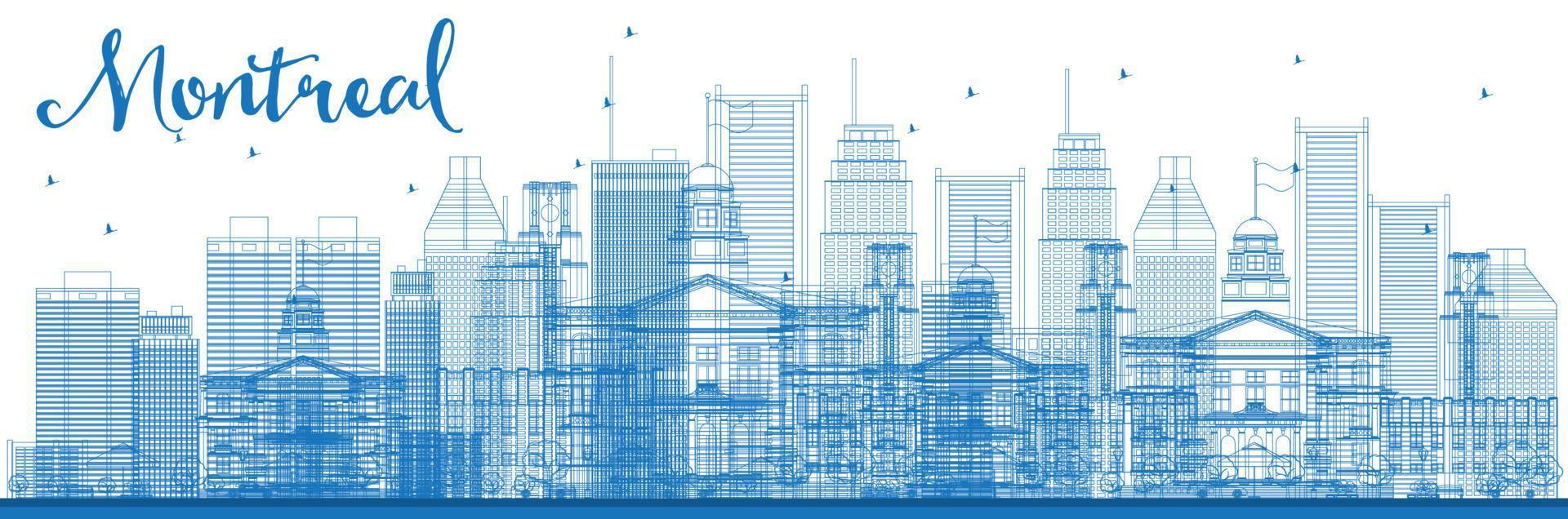schets de skyline van Montreal met blauwe gebouwen. vector