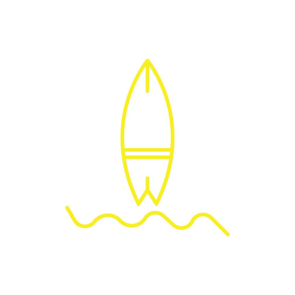 eps10 gele vector surfplank pictogram geïsoleerd op een witte achtergrond. surfplank met zeegolfsymbool in een eenvoudige, platte trendy moderne stijl voor uw websiteontwerp, logo, pictogram en mobiele applicatie