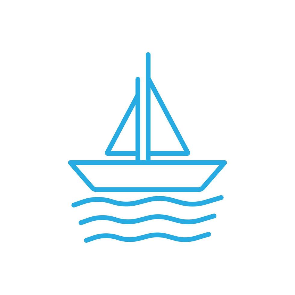 eps10 blauwe vector zeilboot lijn pictogram geïsoleerd op een witte achtergrond. boot met zeegolven-symbool in een eenvoudige, platte trendy moderne stijl voor uw website-ontwerp, logo, pictogram en mobiele applicatie