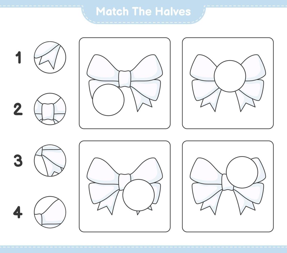 overeenkomen met de helften. match de helften van het lint. educatief kinderspel, afdrukbaar werkblad, vectorillustratie vector