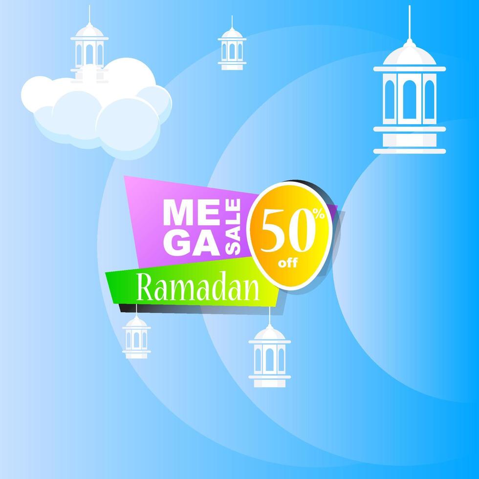 ramadan kareem set poster verkoop en label prijskaartje ontwerp met kleurrijke gradiëntkleur vector