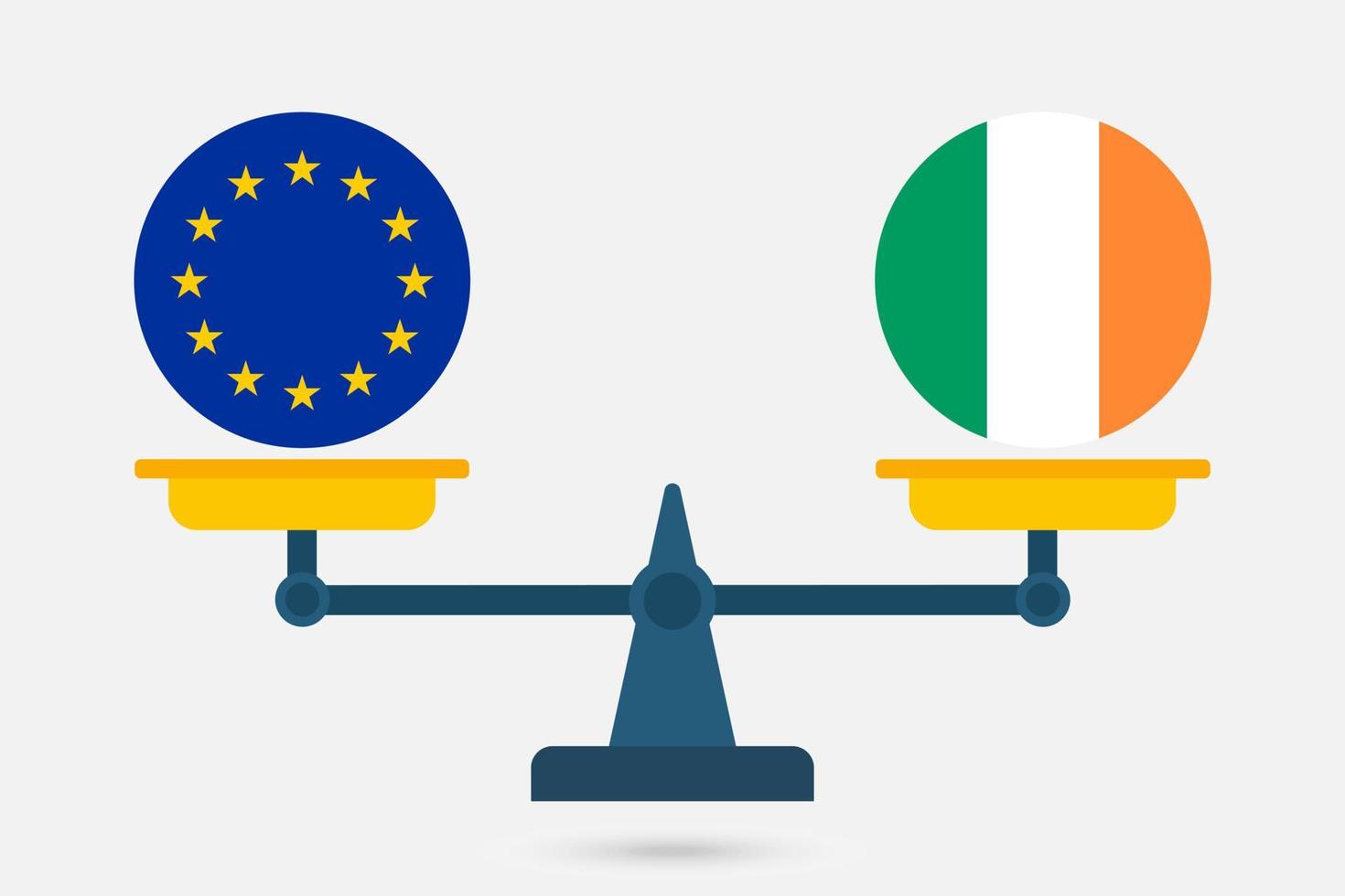 weegschaal die de vlag van de eu en de ierland in evenwicht houdt. vectorillustratie. vector