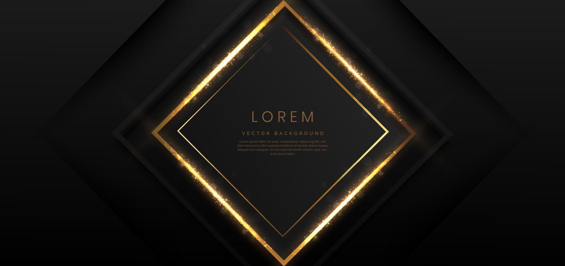 abstracte elegante gouden lijnen diagonaal op zwarte achtergrond met lichteffect. luxe vierkante frame met kopie ruimte voor tekst. vector