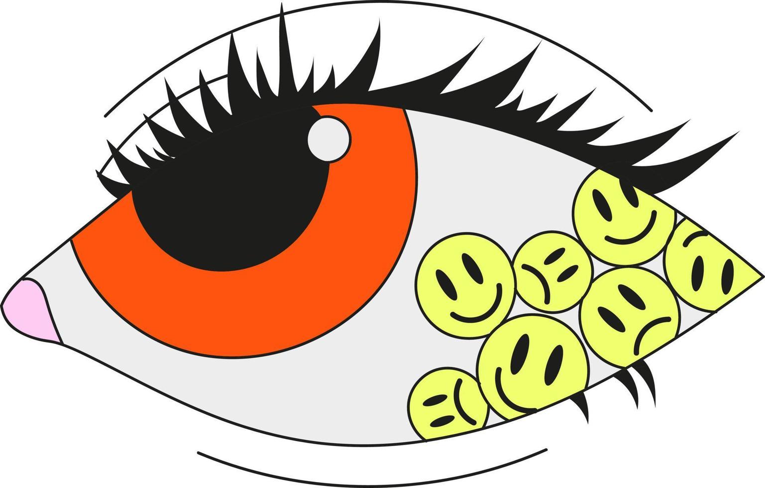 een psychedelisch oog met emoticons erin. platte vectorillustratie. vector