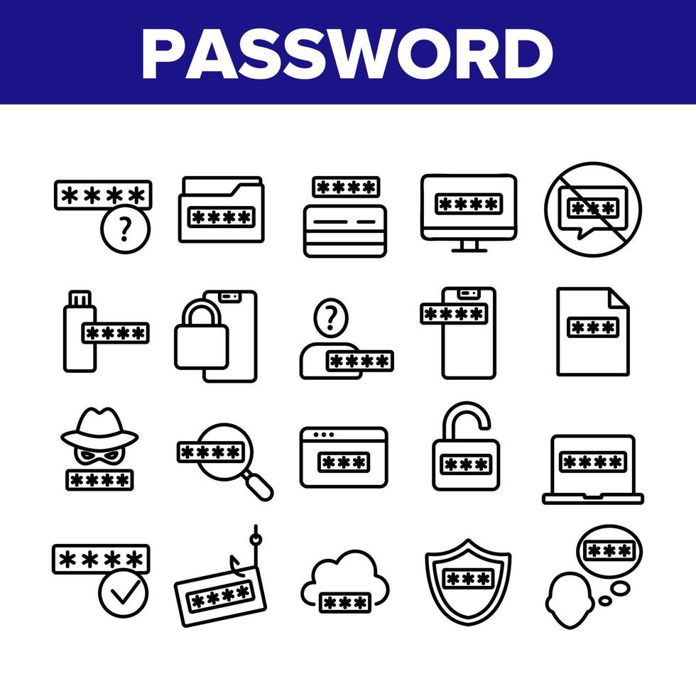 wachtwoordbeveiliging collectie iconen set vector