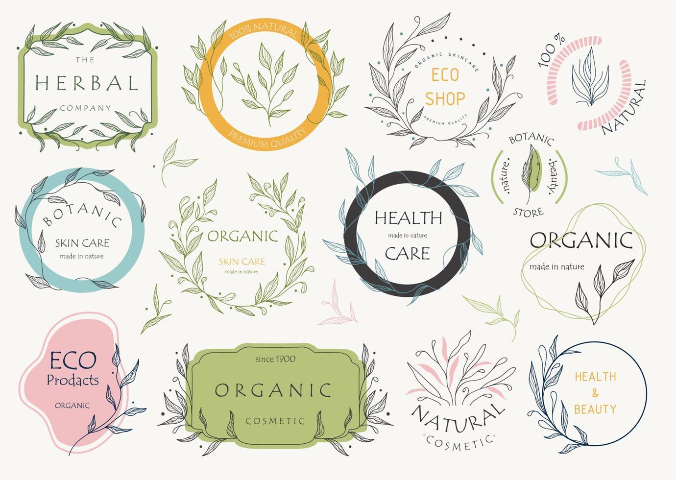 set bloemen botanische logo's. lijsten met organische thema's. vector