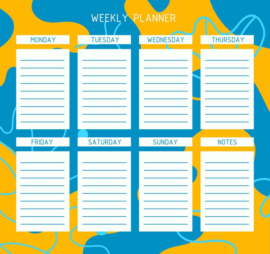 wekelijkse planner sjabloon. een planner voor weekorganisatie van tijd met abstracte achtergrond. vector