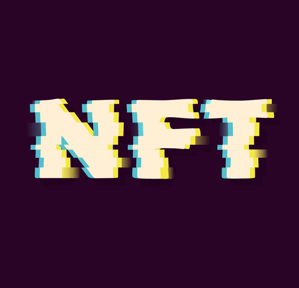 nft-pictogram in glitch-stijl. vector voorraad illustratie. neon. digitale kunst .metaverse. lila achtergrond