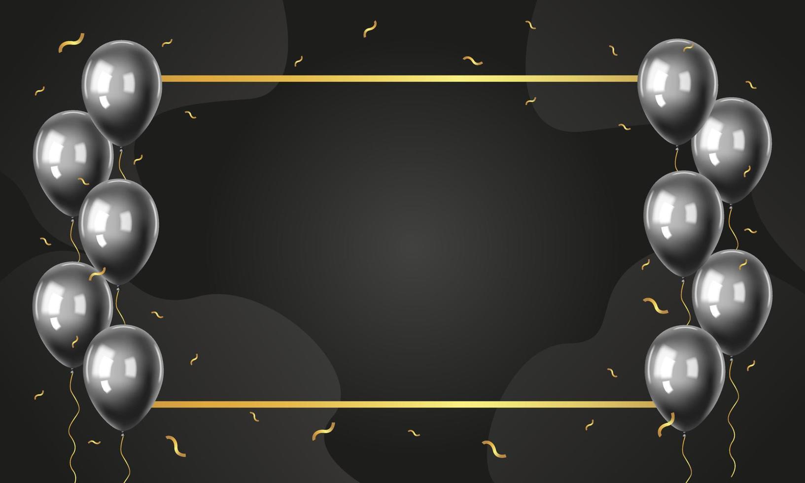 abstracte achtergrond gouden frame met realistische zwarte ballonnen. banner met kopie ruimte. zwarte vrijdag. vector voorraad illustratie.