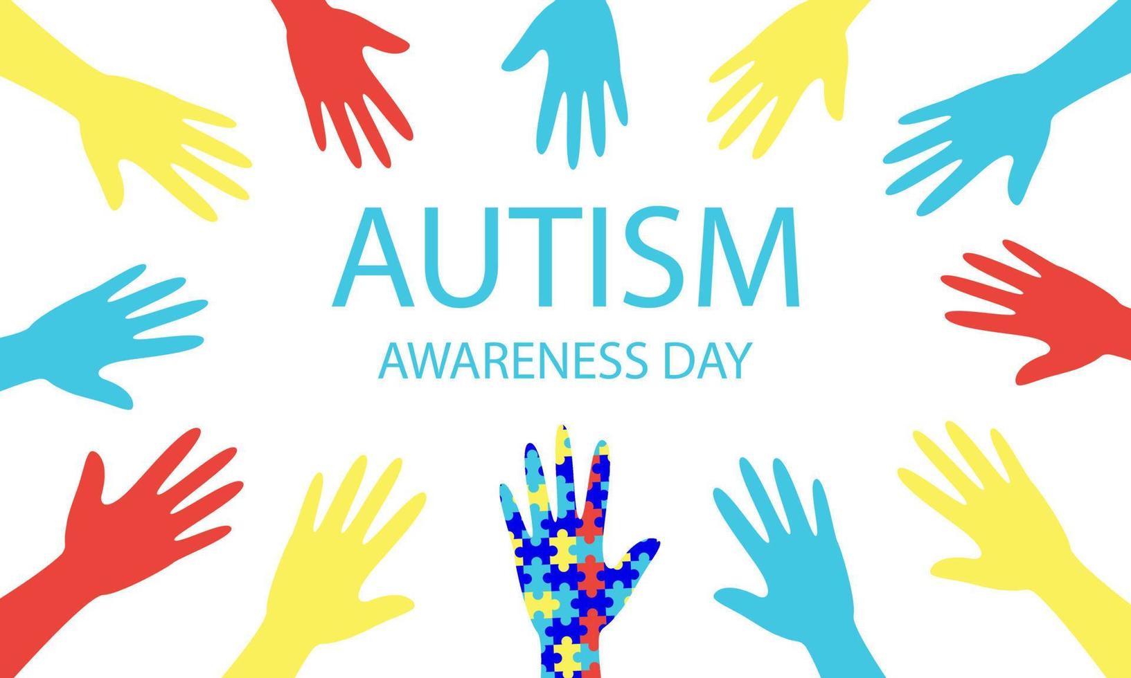 autisme bewustzijnsdag, mensenhanden, puzzel. banner met de inscriptie. vector voorraad illustratie.