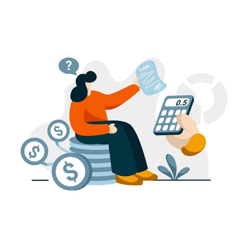 rente lening calculator pictogram vlakke afbeelding voor zakelijke financiën lening kleur blauw, oranje, zwart, geel, perfect voor ui ux design, web app, branding projecten, advertentie, social media post vector