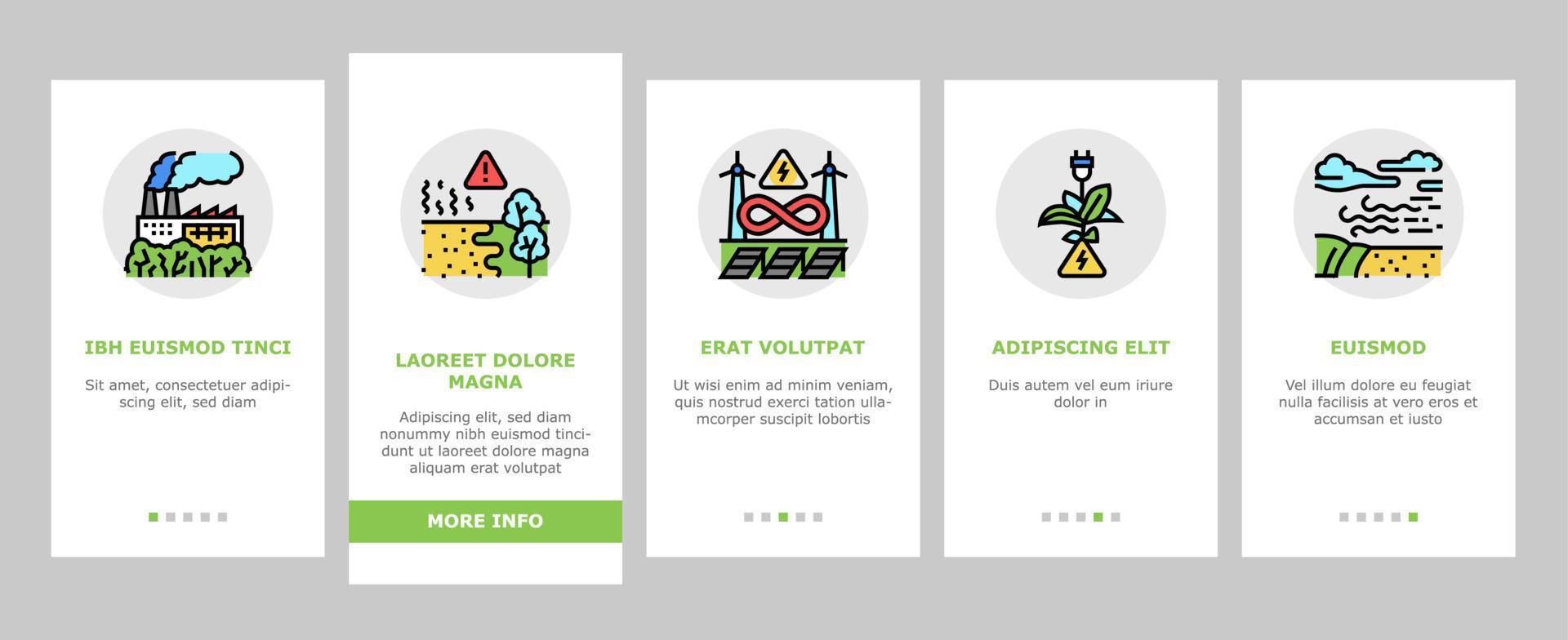 klimaatverandering en eco-probleem onboarding pictogrammen instellen vector