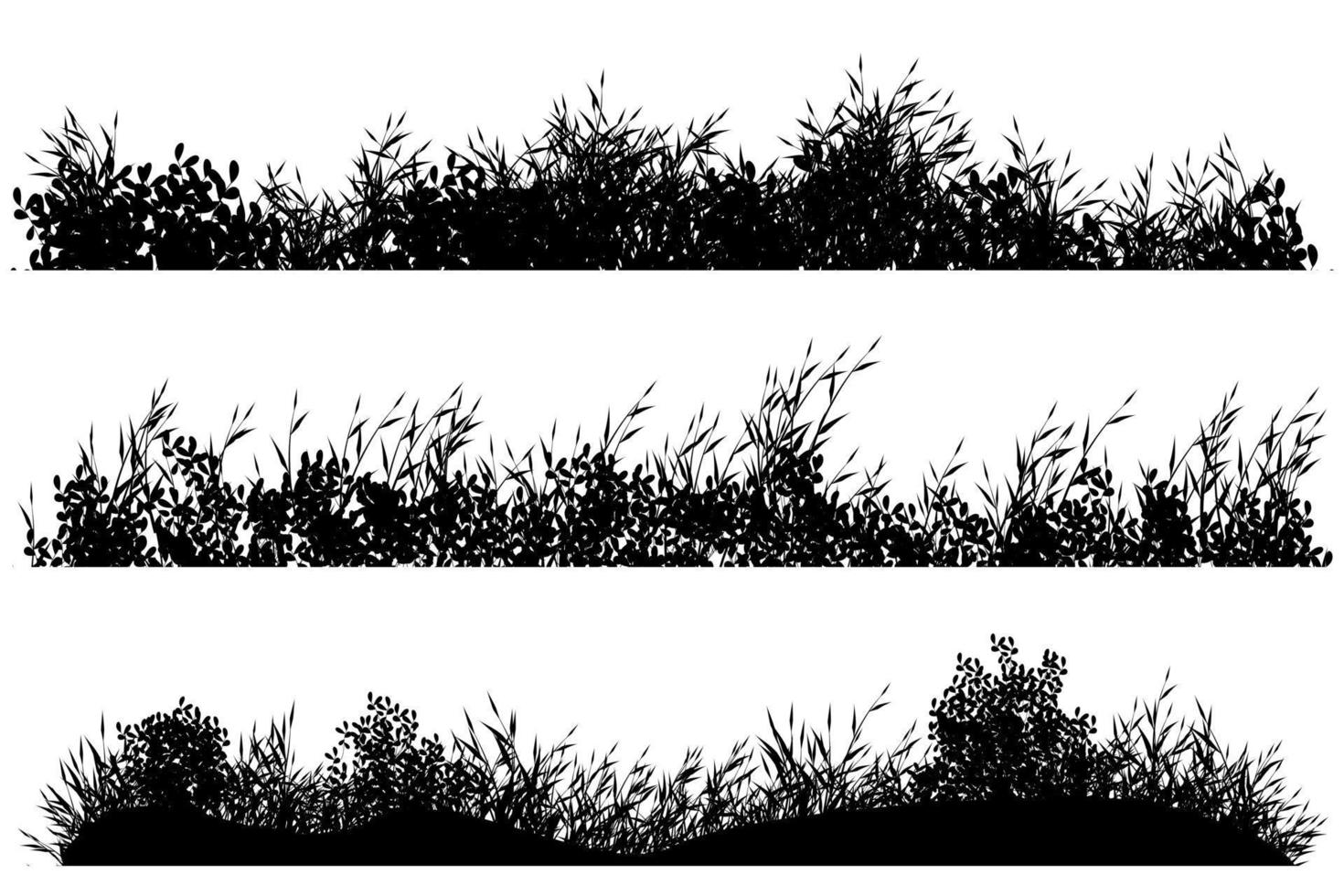gras en struik grond silhouet set vector