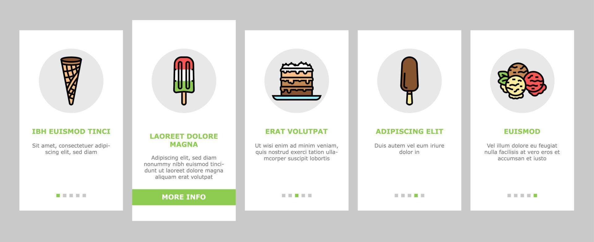 ijs heerlijk dessert eten onboarding pictogrammen instellen vector