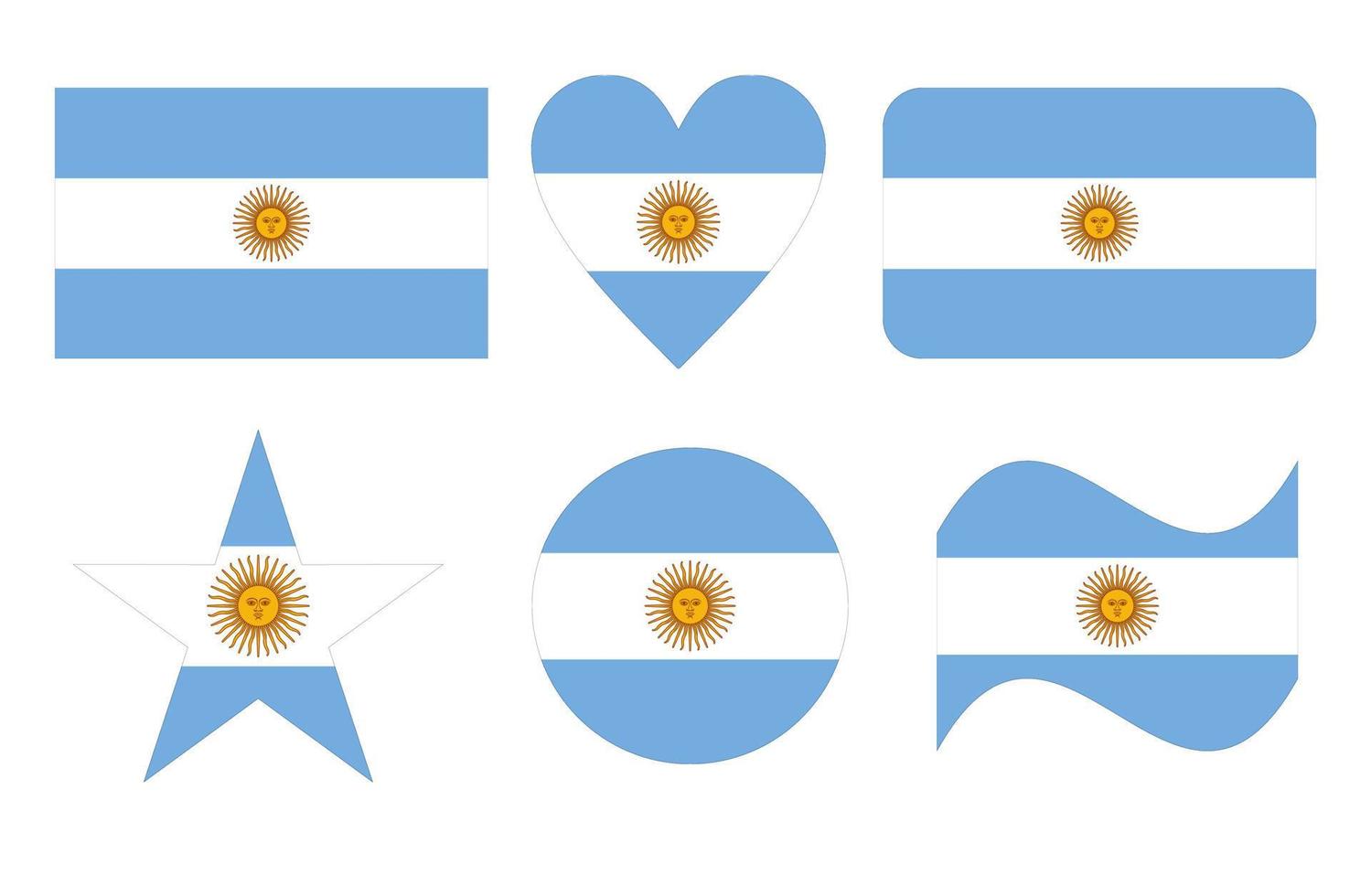 Argentijnse vlag, vlag van Argentinië in zes vormen vector