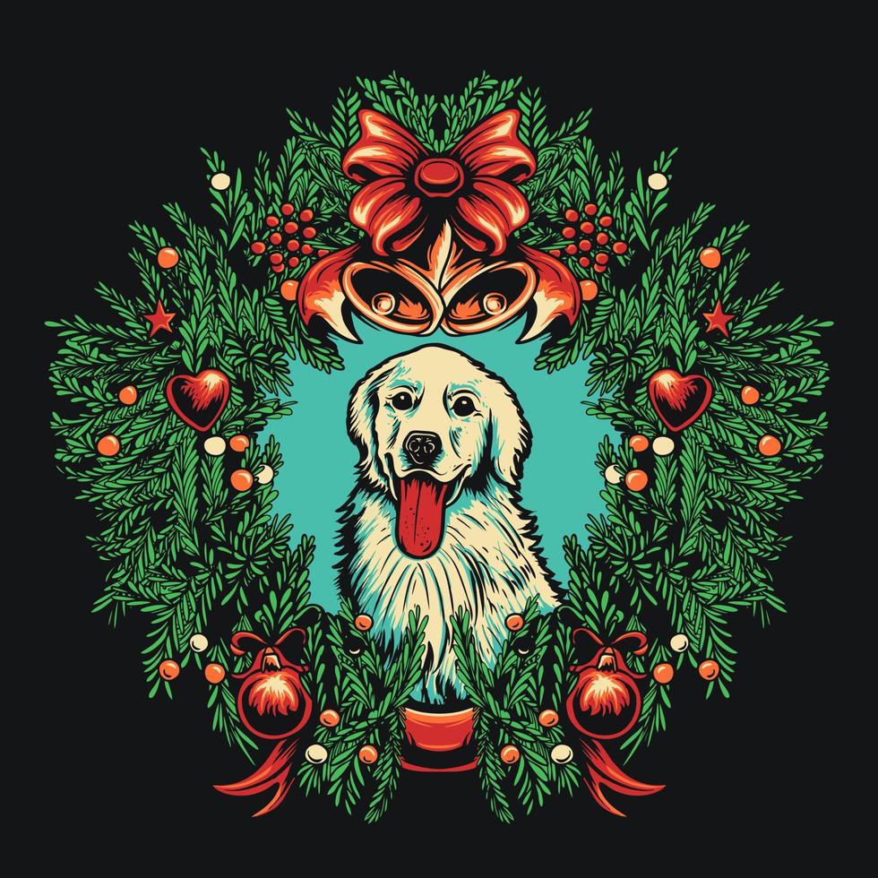 kerstkrans en hond vectorillustratie vector