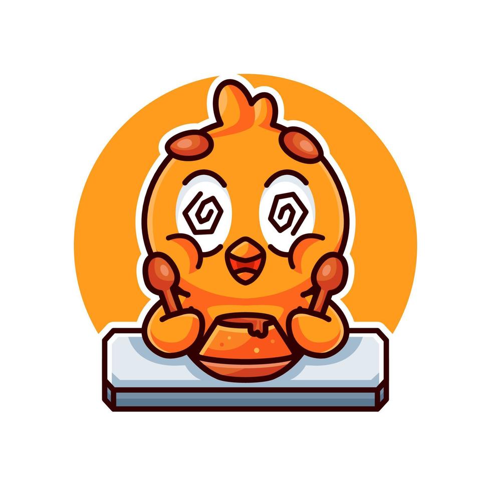 schattige baby kip en voedsel cartoon afbeelding vector