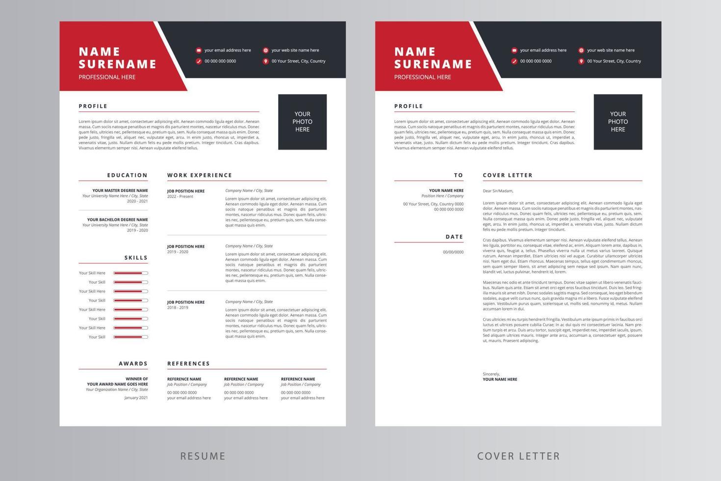 modern cv of cv en sollicitatiebriefsjabloon. pro vector