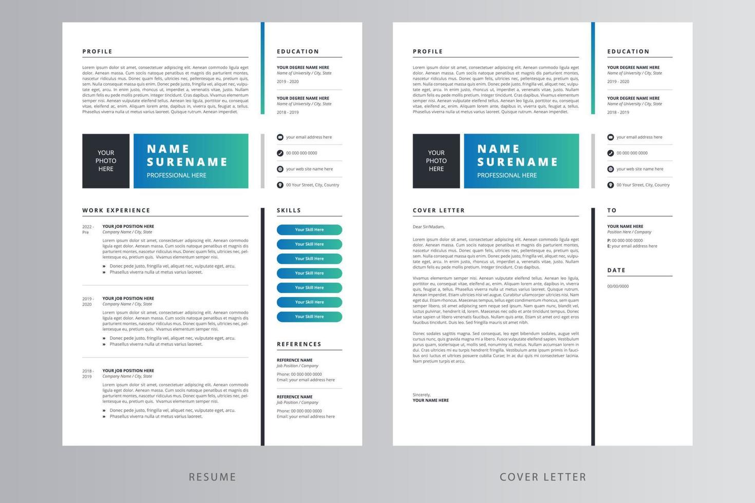 modern cv of cv en sollicitatiebriefsjabloon. pro vector