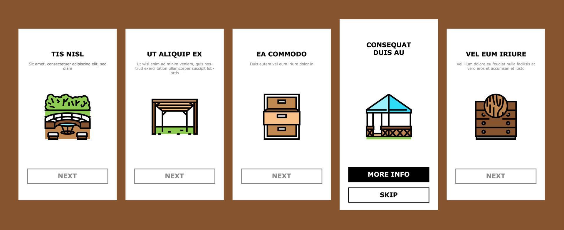 meubels voor thuis en achtertuin onboarding pictogrammen instellen vector