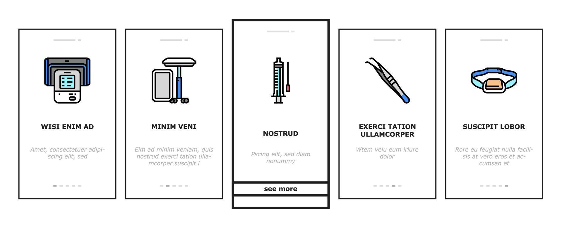 medisch instrument en apparatuur onboarding pictogrammen instellen vector