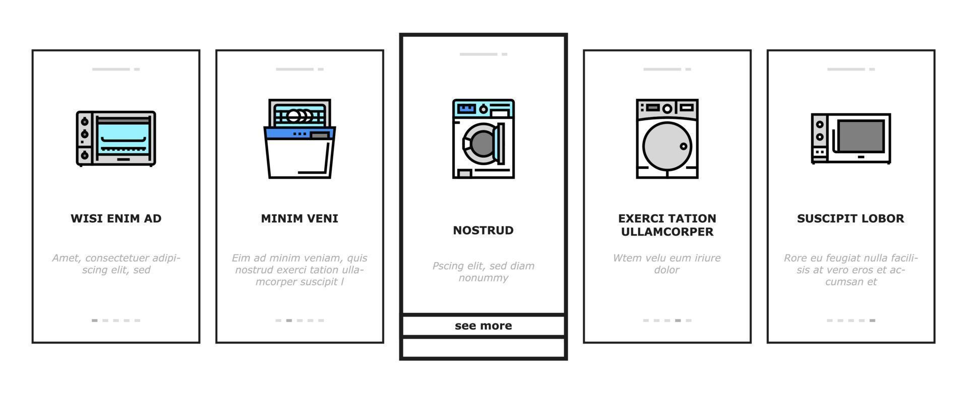 huishoudelijke apparatuur onboarding pictogrammen instellen vector