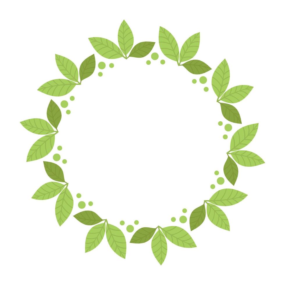 rond frame met groene bladeren. sjabloon, plaats voor tekst, ontwerp van kaarten, banners. groene theeblaadjes, matcha. gezonde levensstijl, ecologie, lenteframe. illustratie in vlakke stijl vector