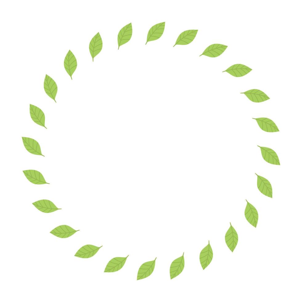 rond frame met groene bladeren. sjabloon, plaats voor tekst, ontwerp van kaarten, banners. groene theeblaadjes, matcha. gezonde levensstijl, ecologie, lenteframe. illustratie in vlakke stijl vector