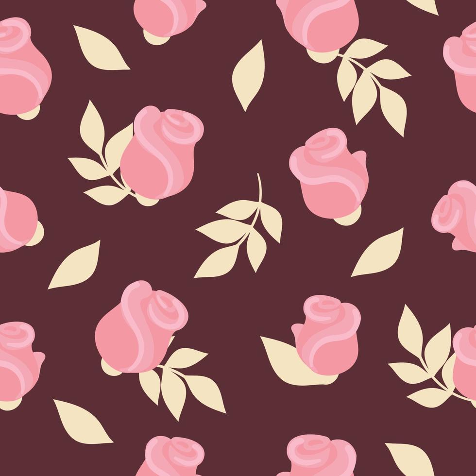 schattig naadloos patroon met roze rozen en toppen. prachtige lentebloemen, verpakkingsontwerp, huwelijksdecoratie. platte illustratie vector