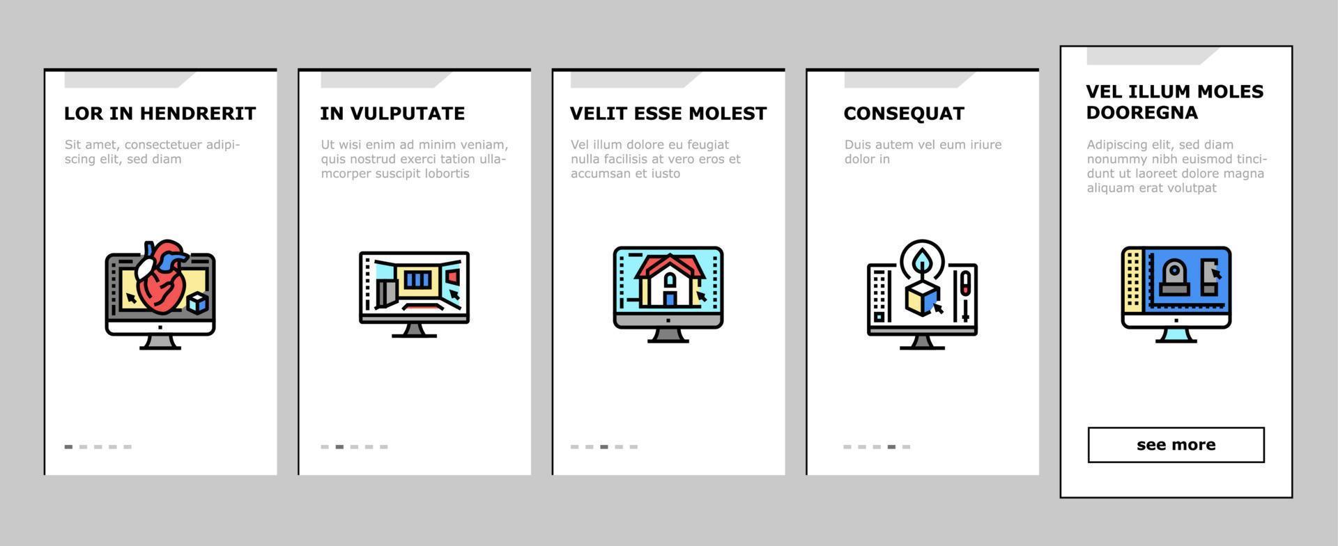 3D-modelleringssoftware en onboarding-pictogrammen voor apparaten instellen vector