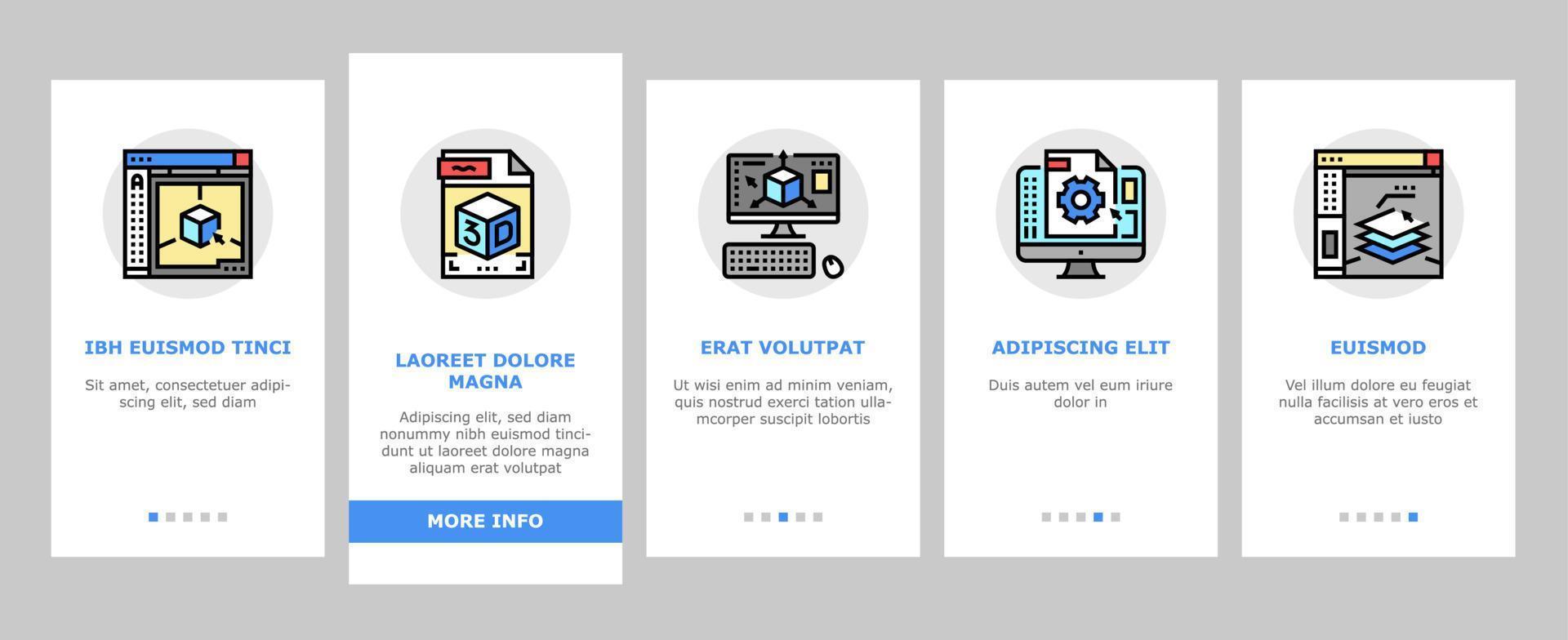 3D-modelleringssoftware en onboarding-pictogrammen voor apparaten instellen vector