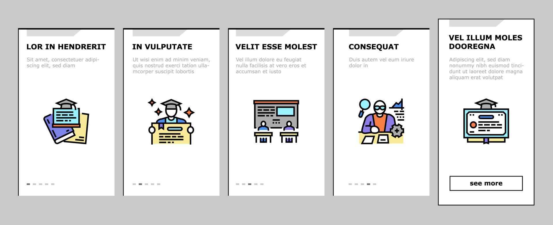 hoger onderwijs en afstuderen onboarding pictogrammen instellen vector
