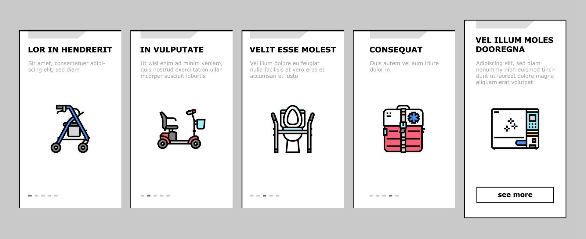 medisch instrument en apparatuur onboarding pictogrammen instellen vector