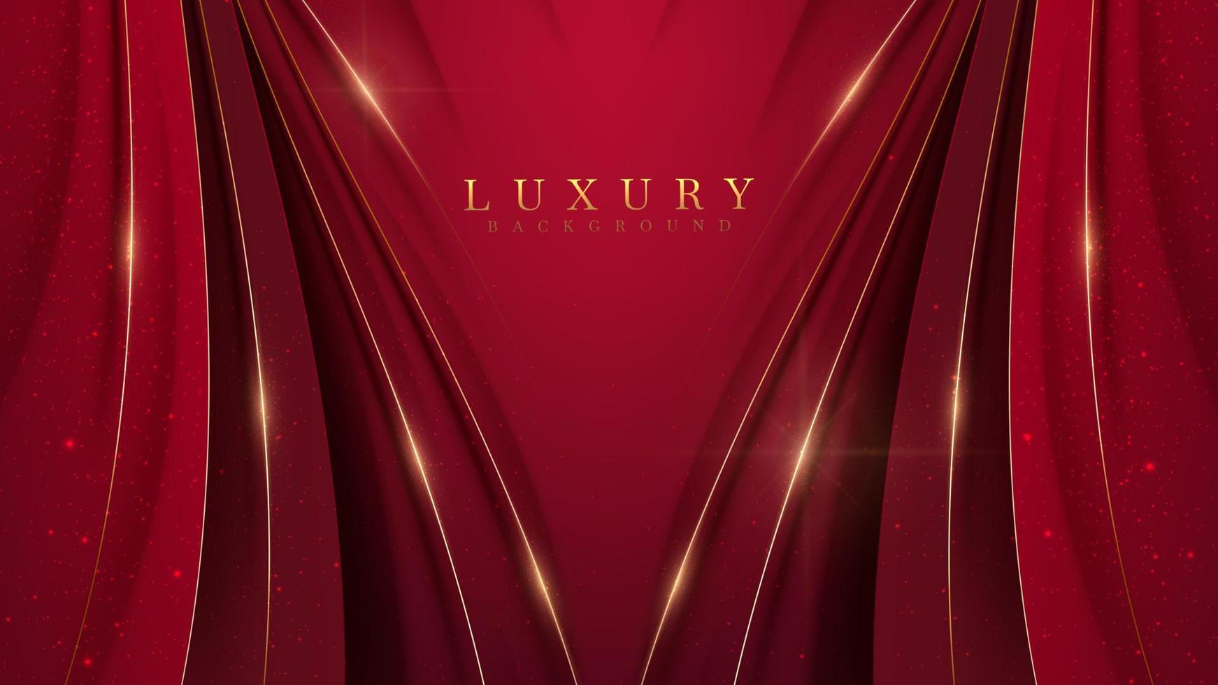luxe gouden krommelijn met glinsterende lichtdecoratie en stereffectelementen. rode achtergrond. vector