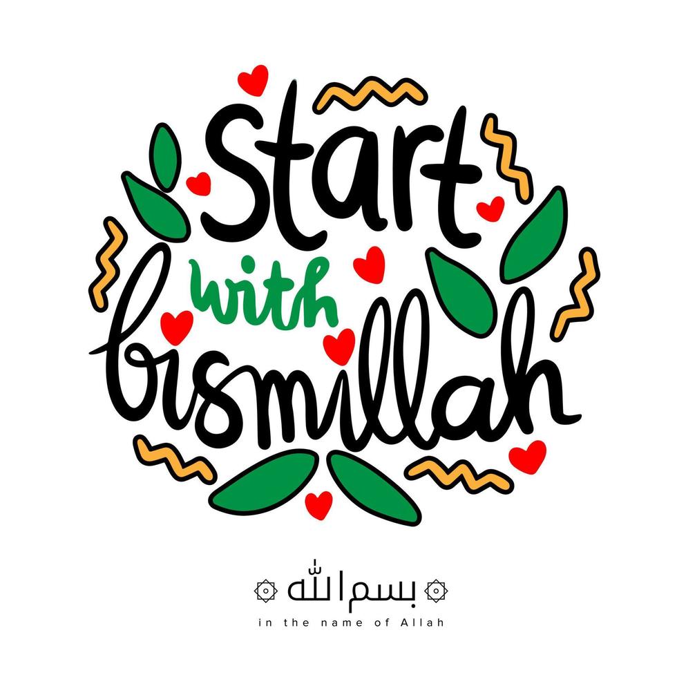 begin met bismillah vectorillustratie. islamitische affiche. alfabet belettering typografie vector