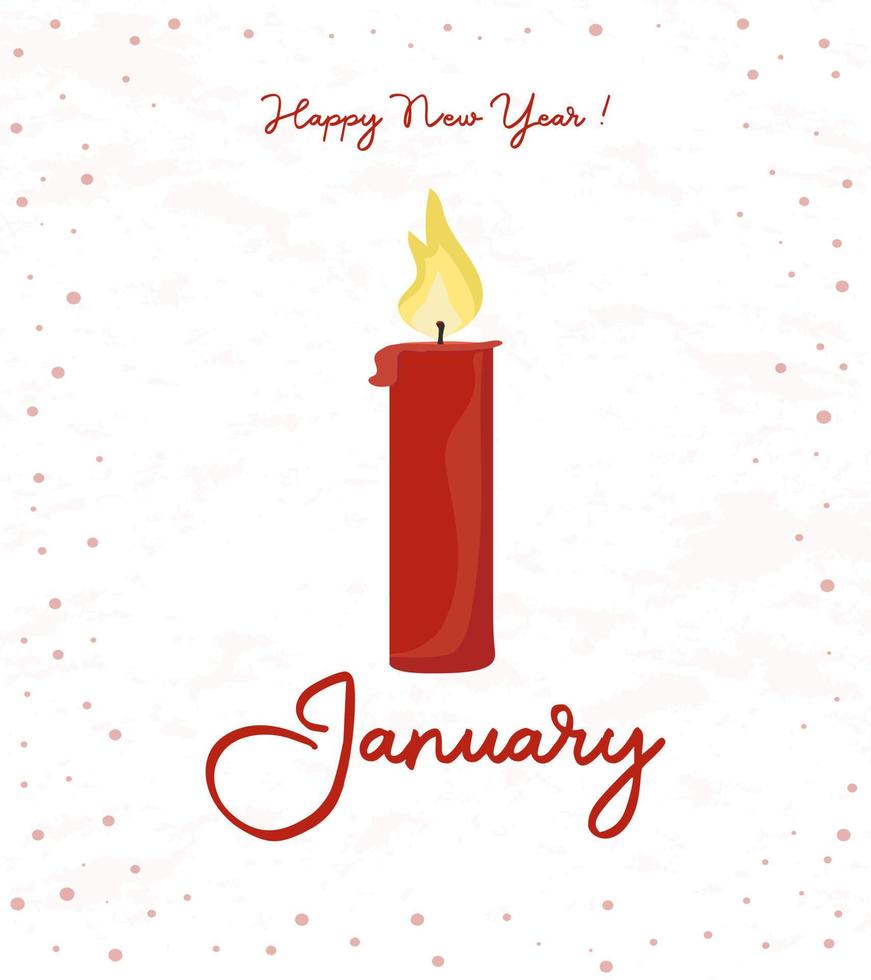 nieuwjaarsgroet op 1 januari. ansichtkaart met brandende kaars vector