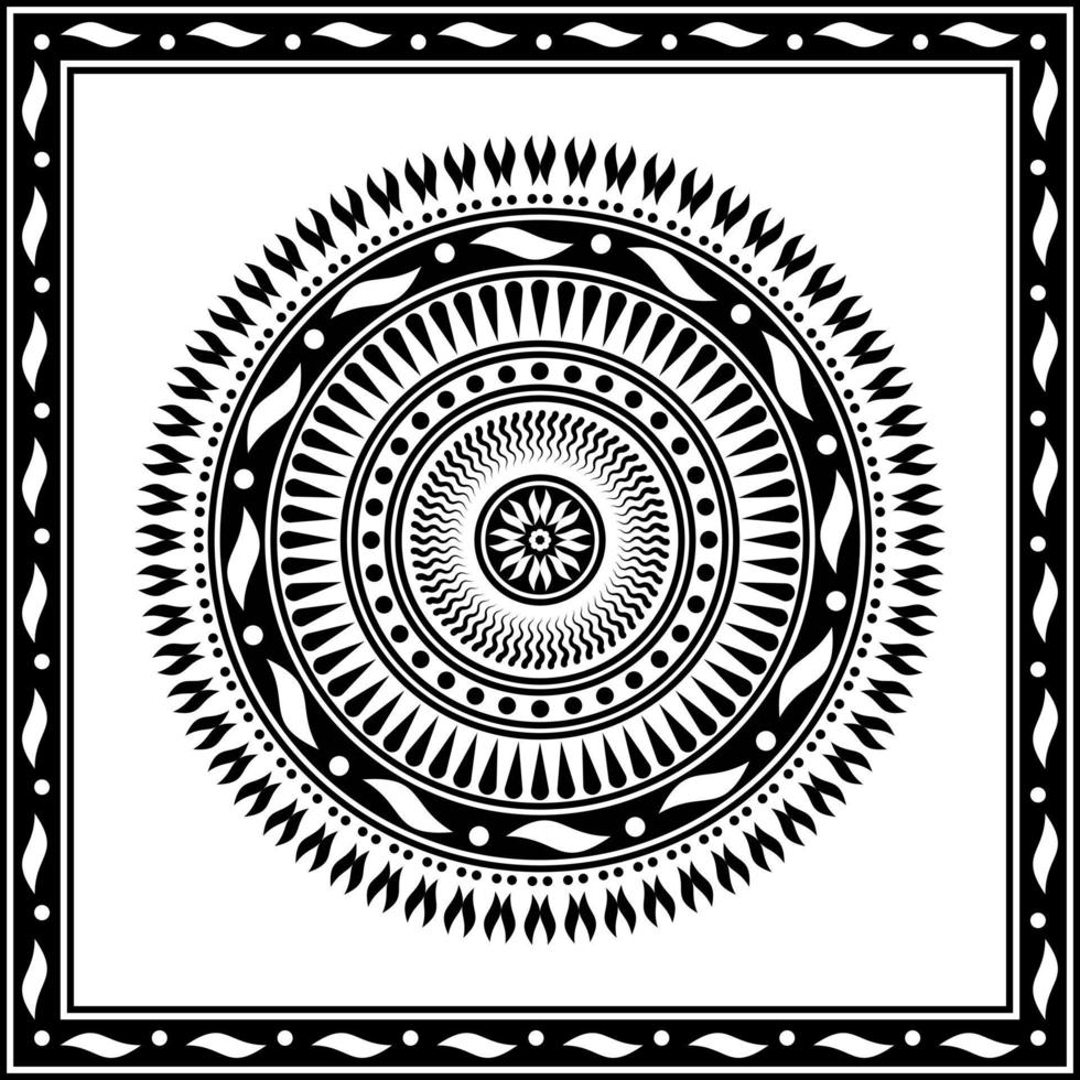 cirkel mandala sieraad met vierkante frame op witte achtergrond. kunst, lijn, silhouet, creatieve en unieke stijl. geschikt voor symbool, decor, tegel, print, behang, kaart, groet, bruiloft en textiel vector